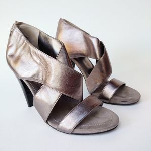 Marc Fisher Wrap Pewter Leather Sandal Heels